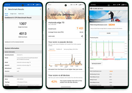 De izquierda a derecha: Geekbench 6, 3D Mark Wild Life Unlimited y PCMark 3.0