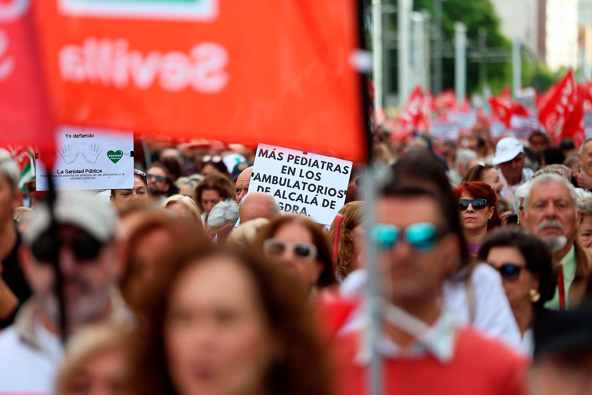 Manifestación en defensa de la sanidad pública en Sevilla, este domingo.