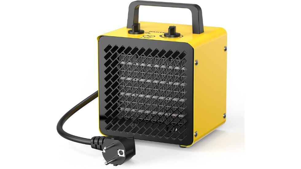 Este pequeño calefactor de Dahtec es de grado industrial con exterior de acero.