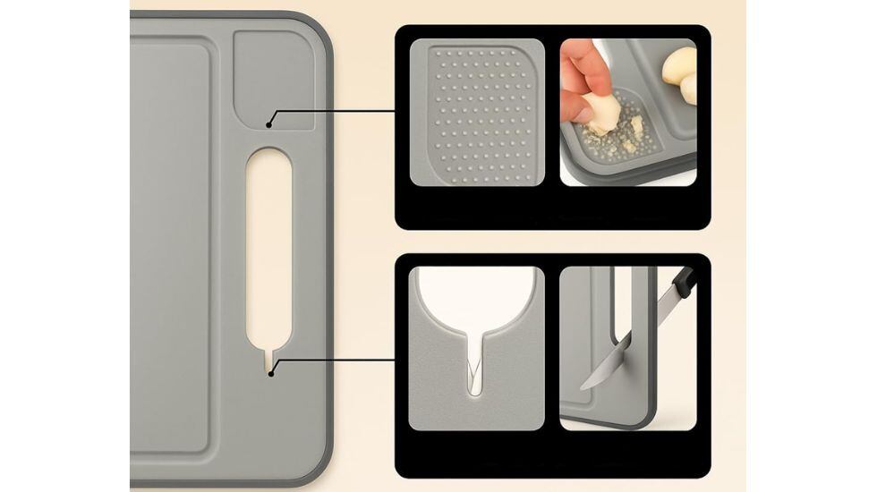 Pela ajos o afila tus cuchillos en el borde de la tabla.