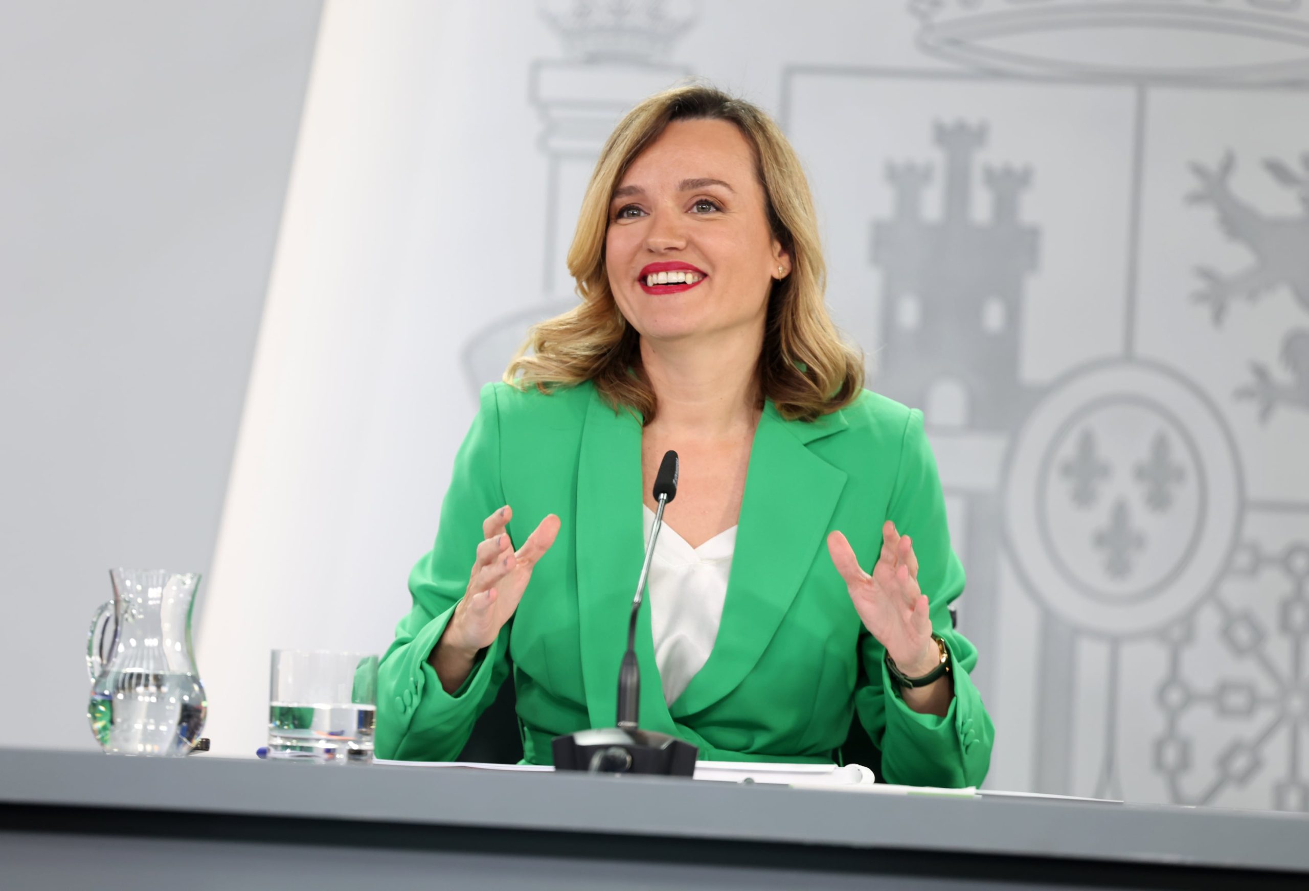 Pilar Alegría, durante la rueda de prensa posterior al Consejo de Ministros de este martes en La Moncloa.