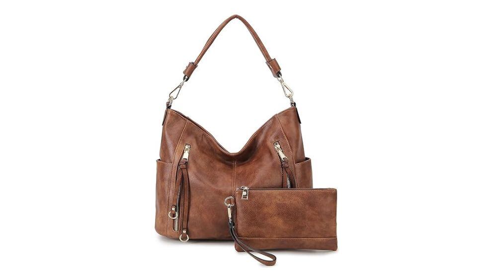 Bolso de cuero grande con monedero.