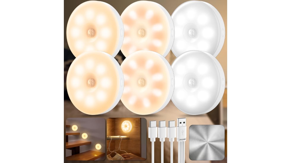 Lote de seis luces led con sensor de movimiento.