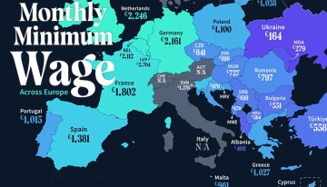 El salario mínimo dibuja una enorme brecha en Europa: de los 164 euros de Ucrania a los 4.789 euros de Suiza
