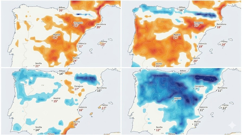 En dos días llega a España un cambio radical del tiempo: de temperaturas propias de junio a nieve a 700 metros y mínimas de 6 grados 