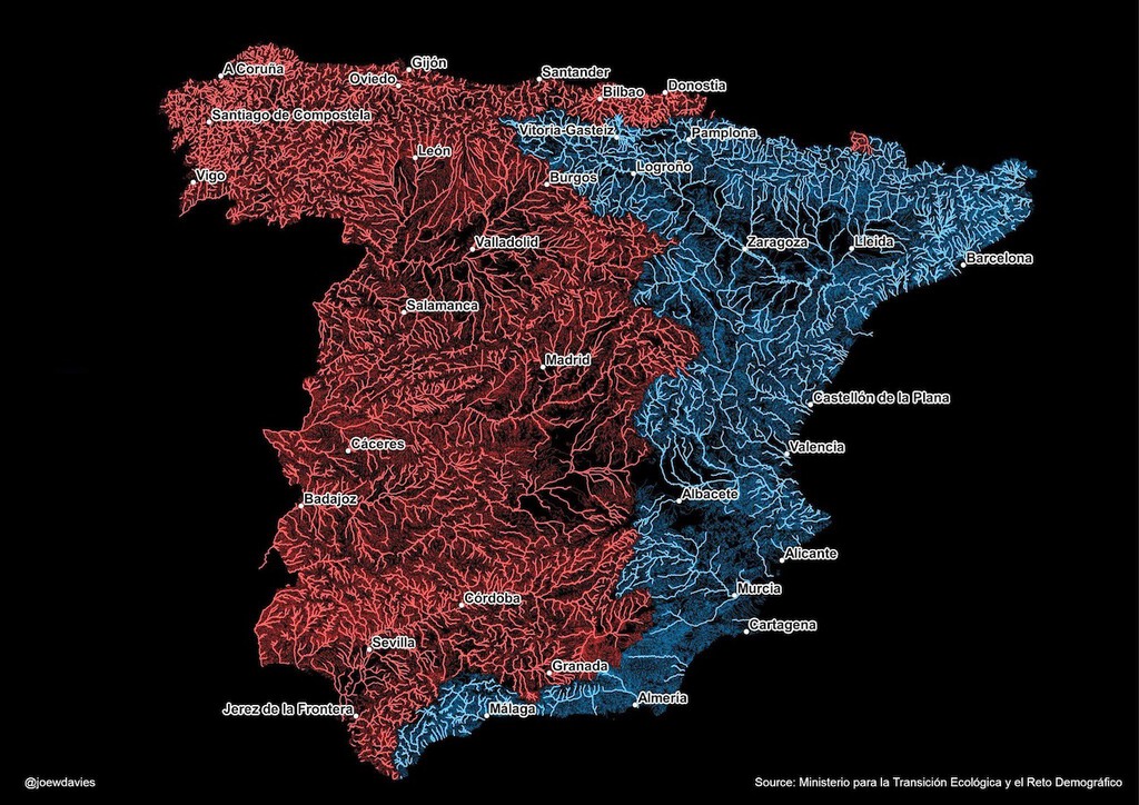 La gran divisoria ibérica: el mapa que parte en dos a España a través de sus dos grandes cuencas hidrográficas