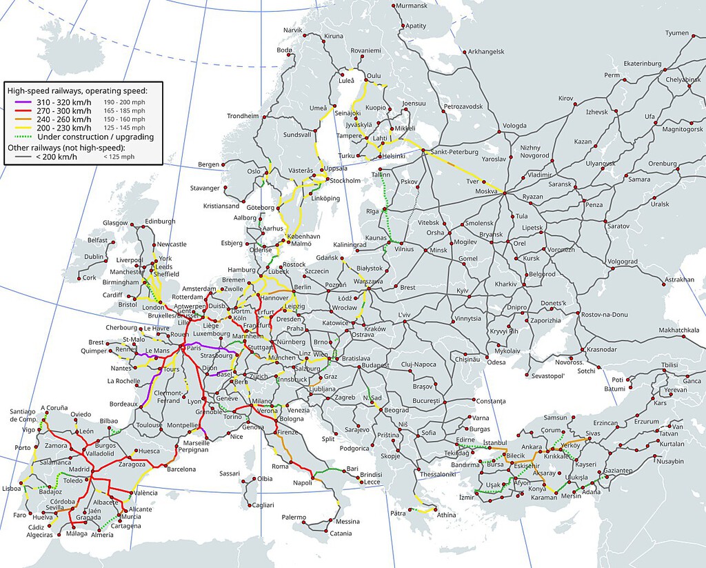 La cobertura de trenes de alta velocidad en Europa, en un revelador mapa