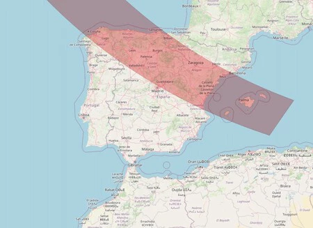 Franja de visualización del eclipse total en España