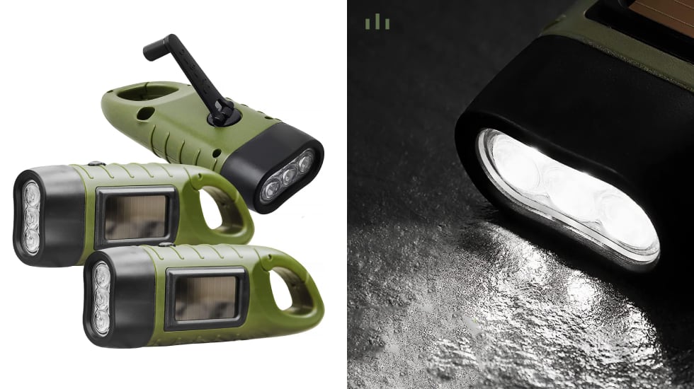 Linterna led solar con manivela.