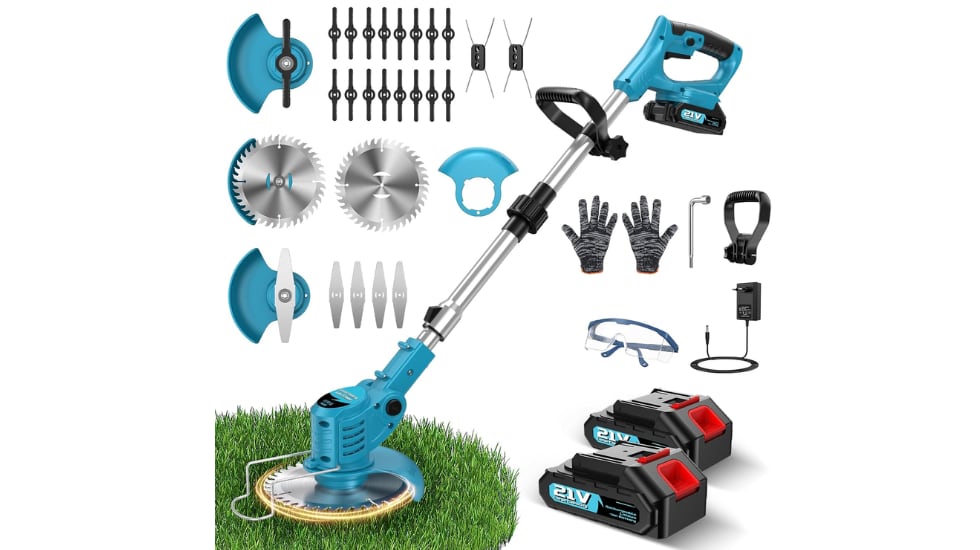 Desbrozadora eléctrica con mango ajustable.