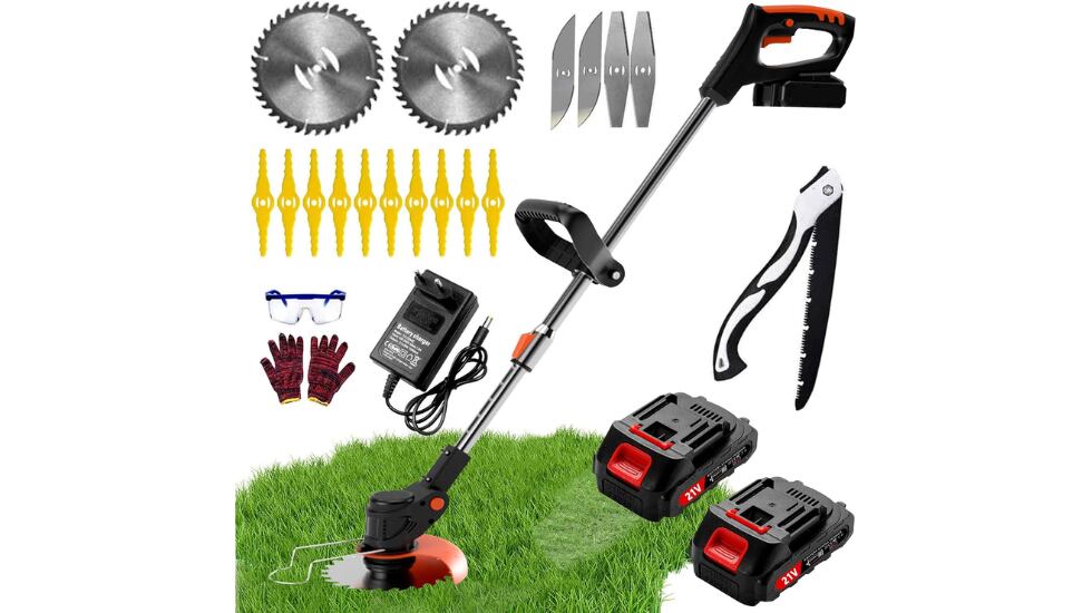 Desbrozadora eléctrica con batería.