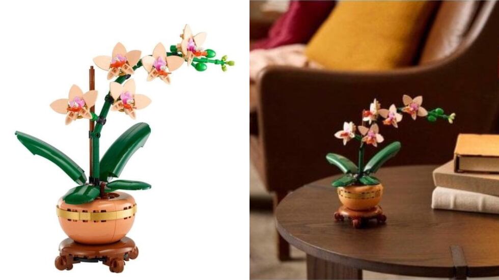 Flor artificial decorativa con piezas de Lego.