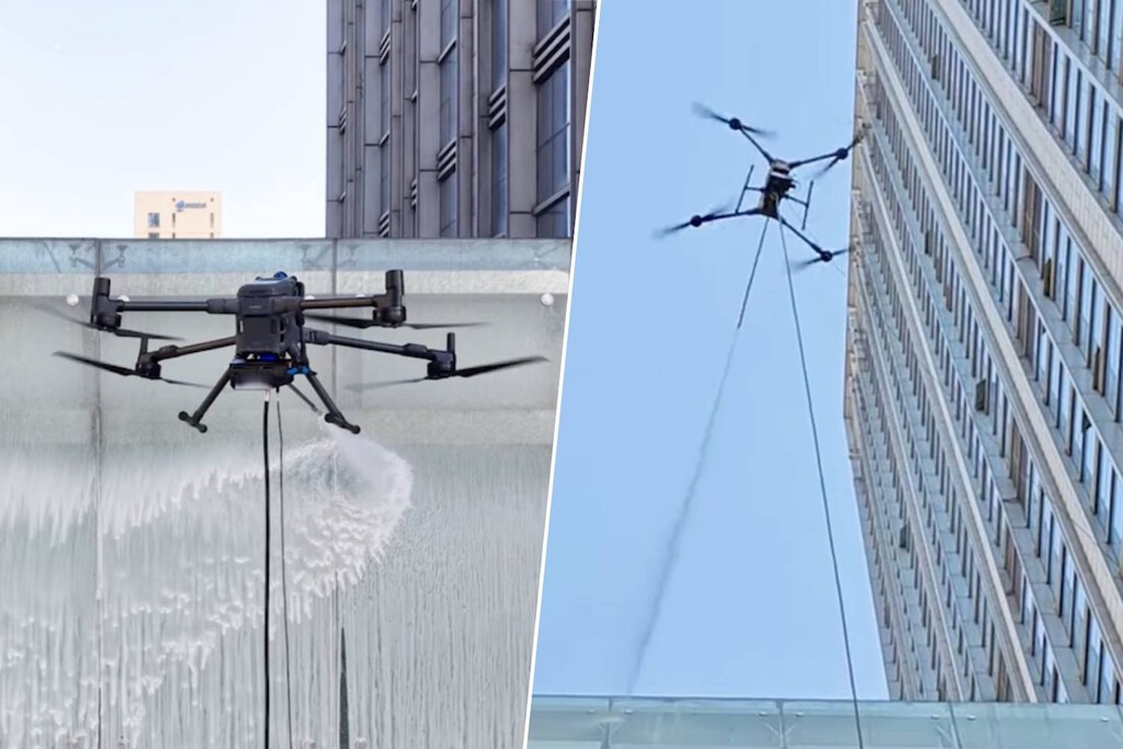 China está sustituyendo con éxito y con drones una industria del siglo XIX: los limpiacristales de rascacielos 
