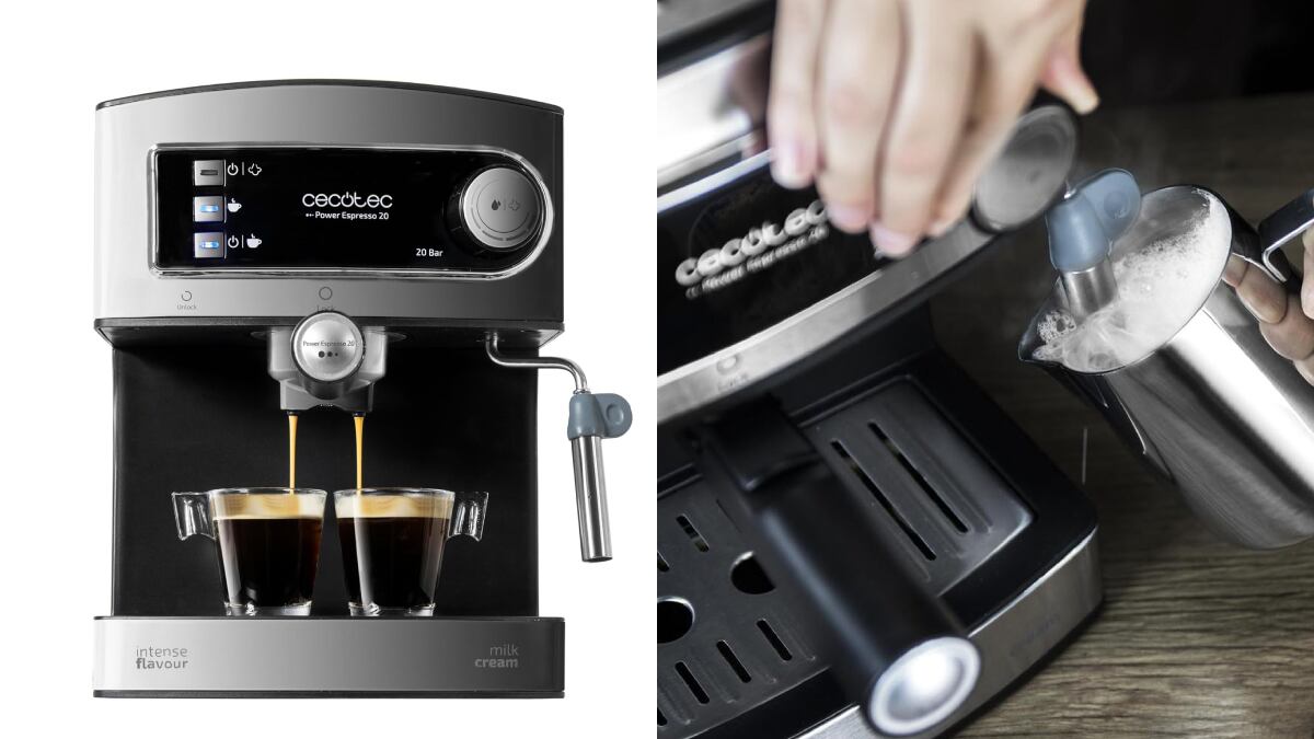 Cafetera expreso Cecotec en la que preparar hasta dos tazas de café a la vez.