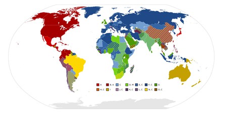 World Map Of Electrical Mains Power Plug Types Used