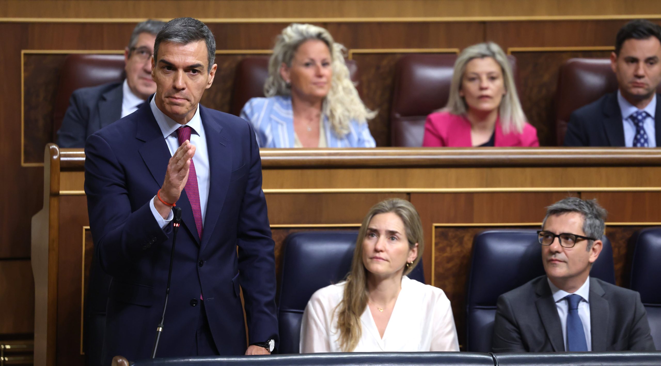 El presidente del Gobierno, Pedro Sánchez, este miércoles durante su intervención en la sesión de control al Ejecutivo.