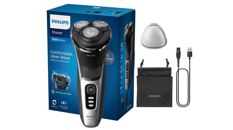 Afeitadora eléctrica Philips con 60 minutos de autonomía.