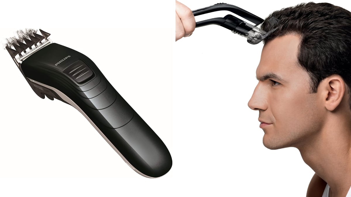Máquina para cortar el pelo con cuchillas de contorno redondeado, de Philips.