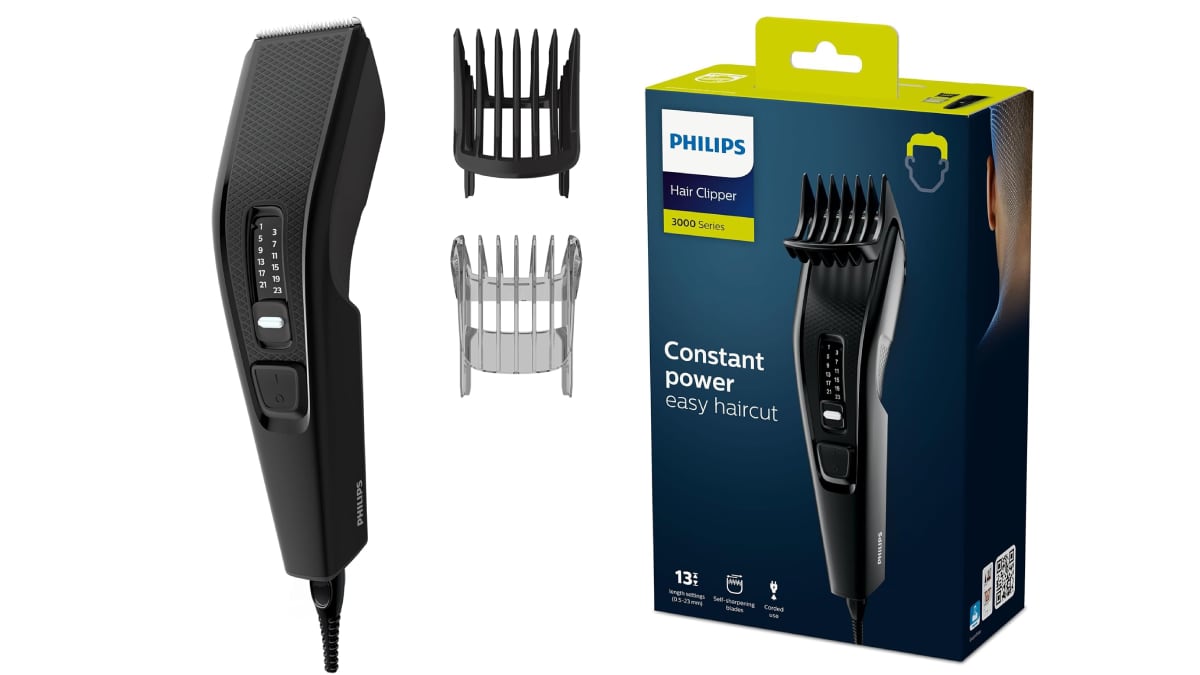 Cortapelos con 13 posiciones y tecnología Trim-n-Flow, de Philips.