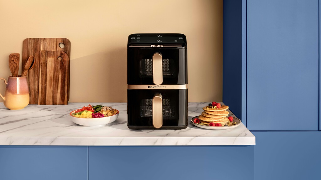 Philips estrena nueva freidora de aire para cocinas pequeñas con doble cesta y ventanas para ver los alimentos 