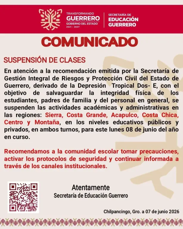 Depresión Tropical Dos-E amenaza a Guerrero; suspenden clases ante posible evolución a tormenta Boris
