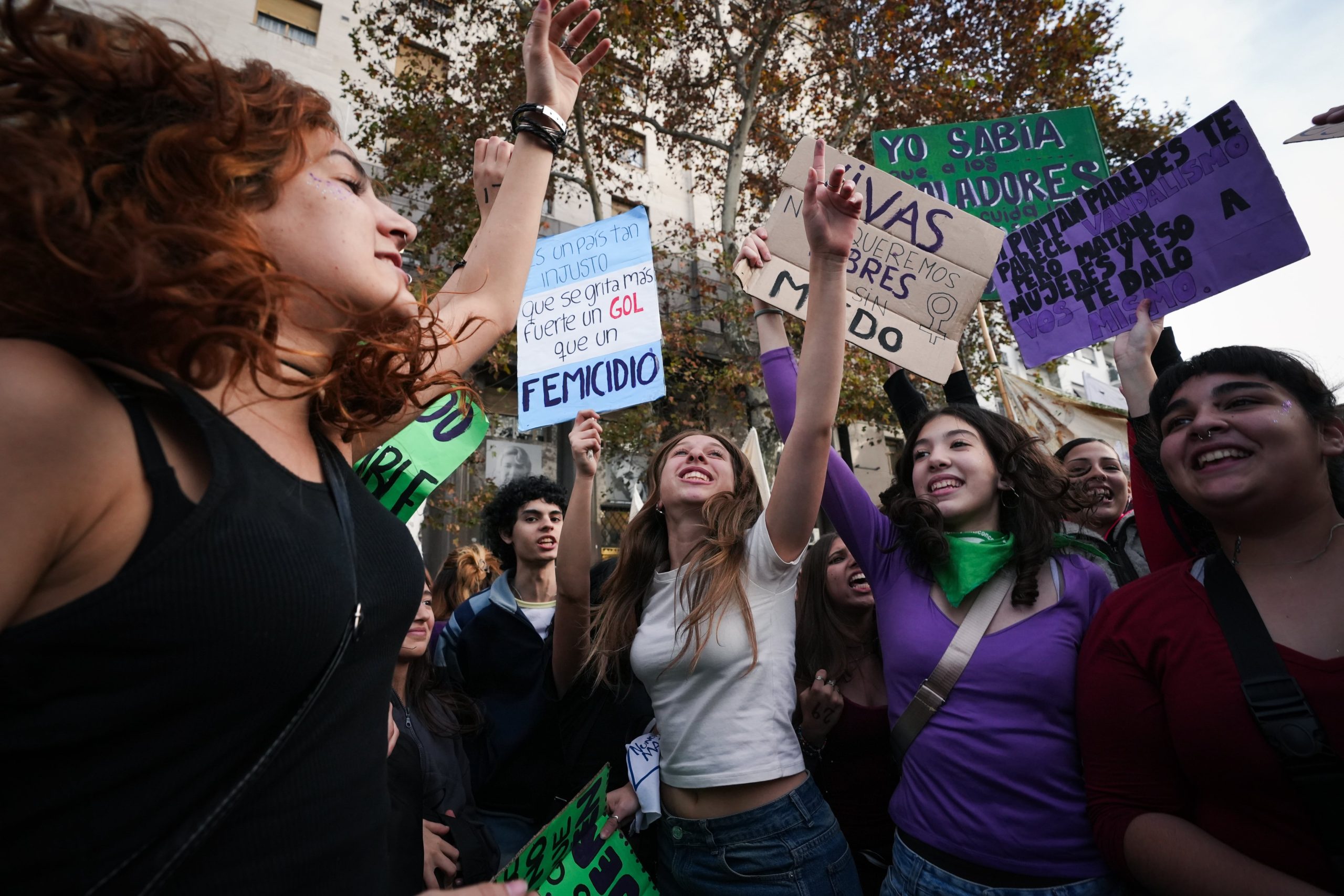 Marcha en el 11° aniversario de Ni Una Menos, frente al Congreso de la Nación, en Buenos Aires, este miércoles.