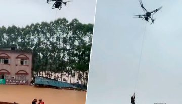 A China sólo le quedaba una cosa por hacer con sus miles de drones: evacuar personas de una inundación