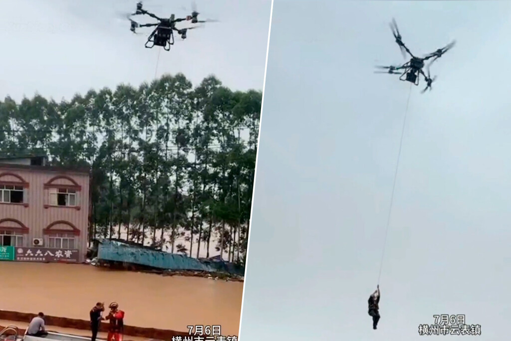 A China sólo le quedaba una cosa por hacer con sus miles de drones: evacuar personas de una inundación 