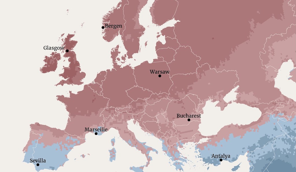 El Reino Unido tiene fama de nublado, pero no es el cielo más gris de Europa: el mapa de la NASA que reúne 25 años de nubes 