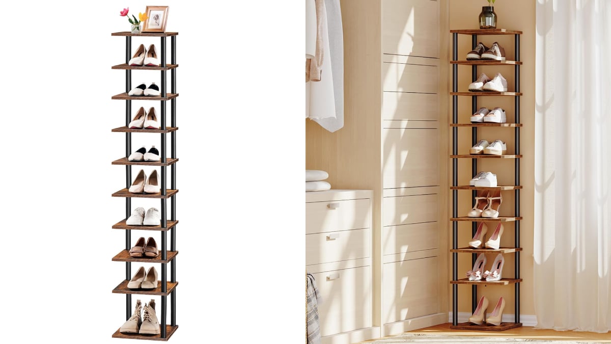 Estantería vertical para zapatos con diez niveles.