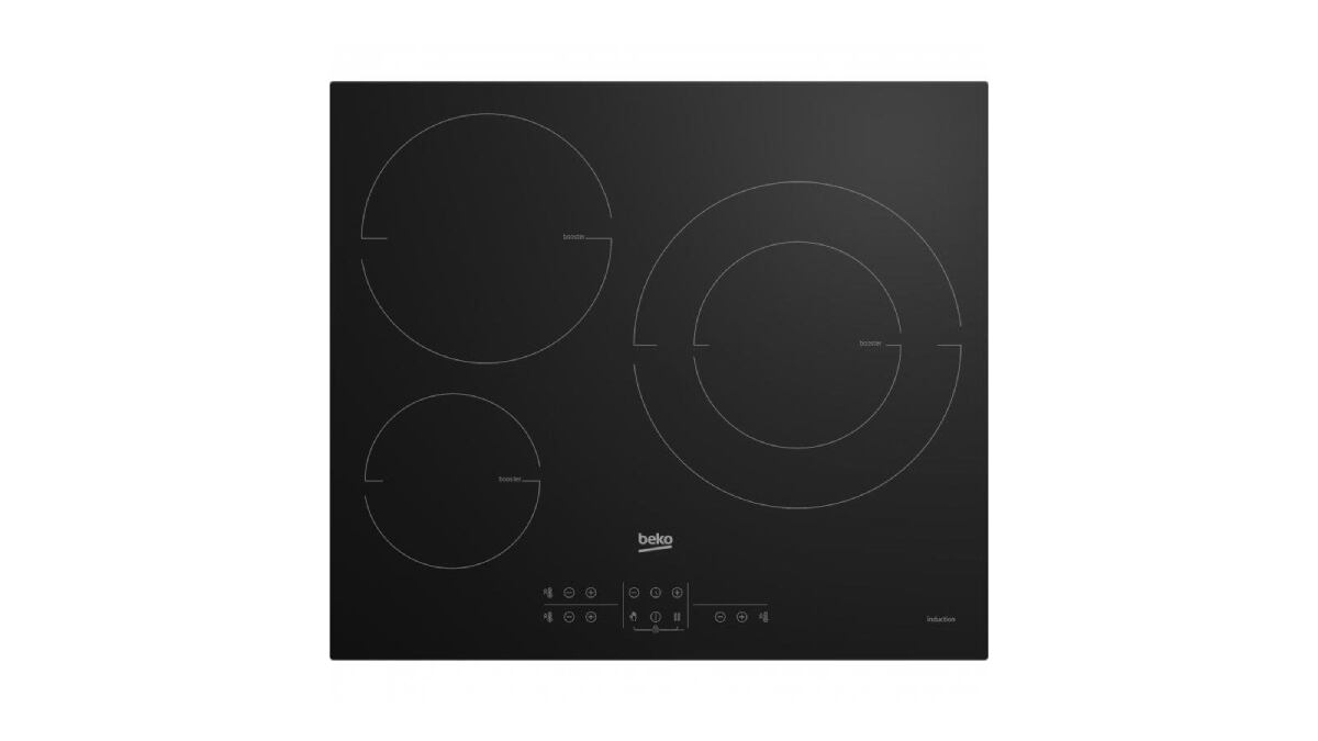 Placa de inducción Beko con triple zona de cocinado.
