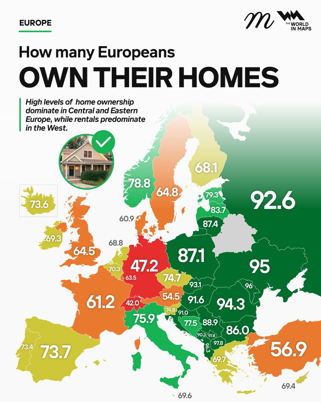 Alemania vs. Rumanía: el mapa de la vivienda en propiedad que cuenta la historia de las dos Europas 