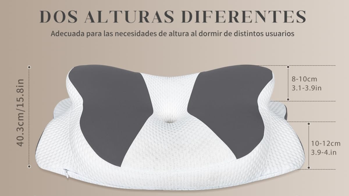 Almohada ergonómica con dos alturas diferentes.