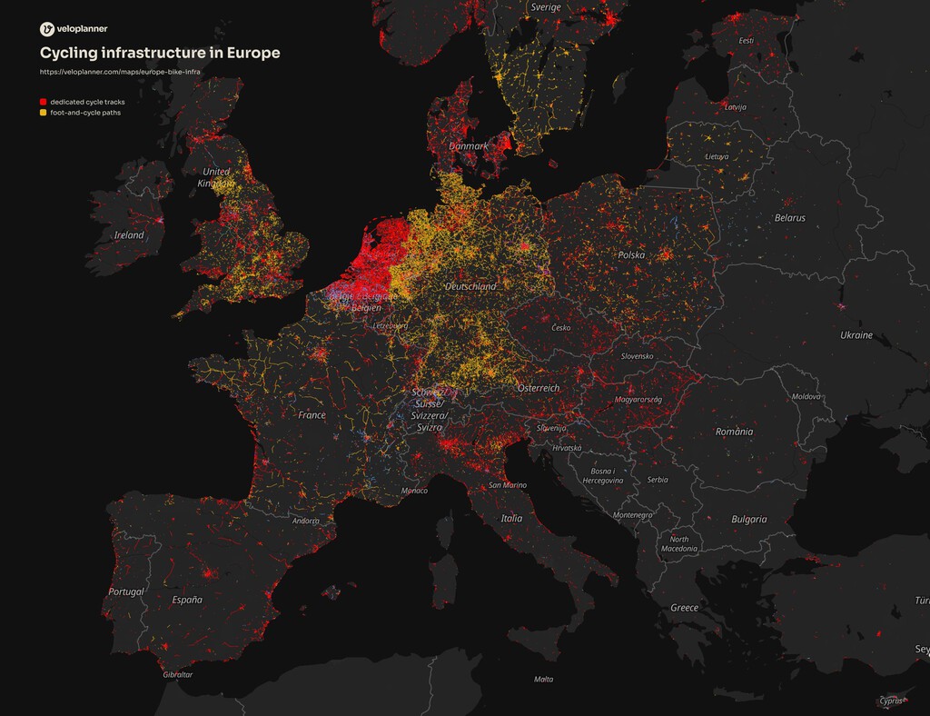 El mapa del carril bici en Europa deja algo claro: desplazarse en dos ruedas en España es un milagro 