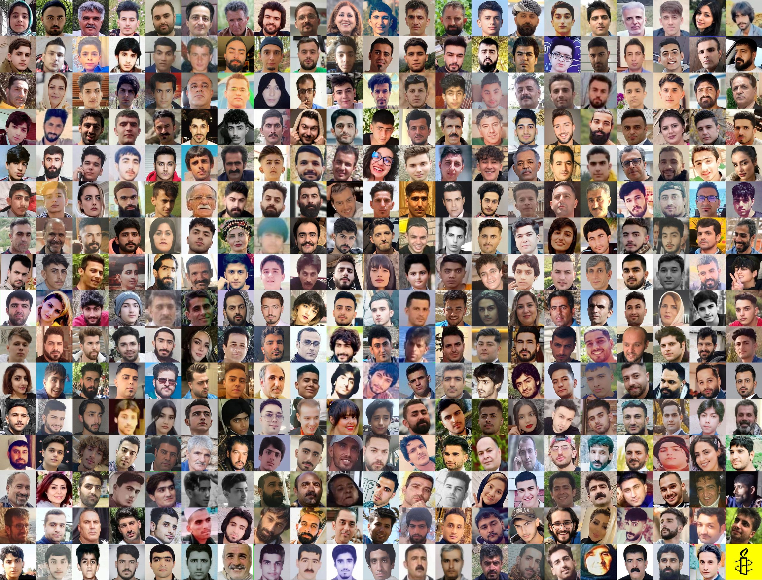 Collage de las víctimas de la represión en las protestas en Irán de 2022, elaborado por Amnistía Internacional.
