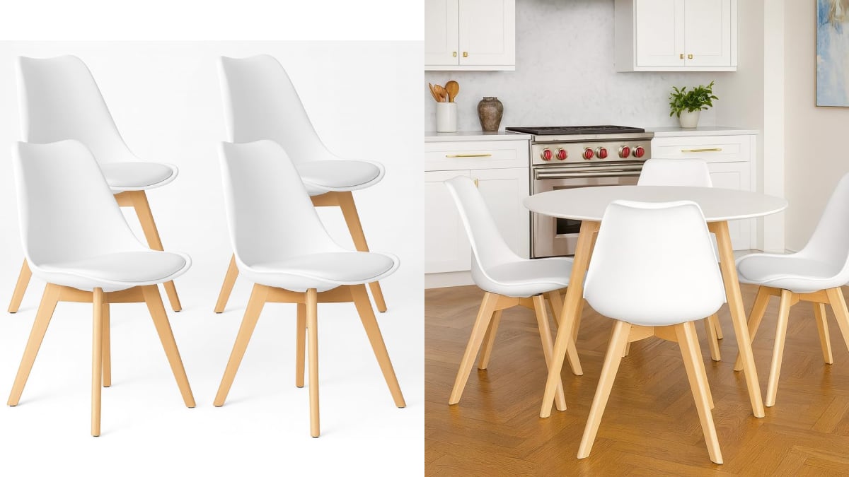 Lote de cuatro sillas de comedor con diseño nórdico.