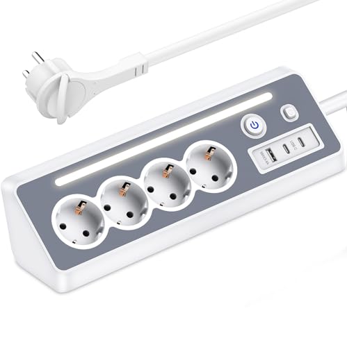 Regletas Enchufes con USB y 2 Type-C, 4 Tomas Enchufe