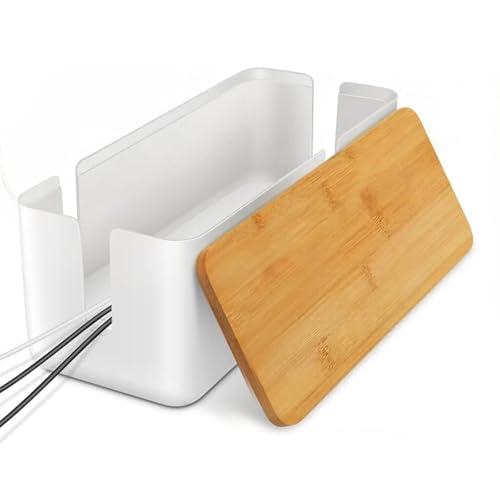 Firschoie Caja de Gestión de Cables con Tapa de Bambú, 30x12x11.5cm
