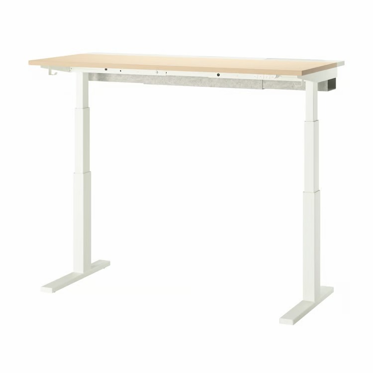 MITTZON Escritorio elevable, eléctrico chapa abedul/blanco, 140x60 cm