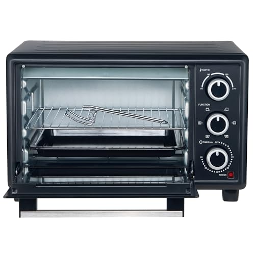 OptimumX Mini Horno Eléctrico 20L – Horno Compacto con Convección 1380W, 6 Funciones, Temporizador 60 min, Negro