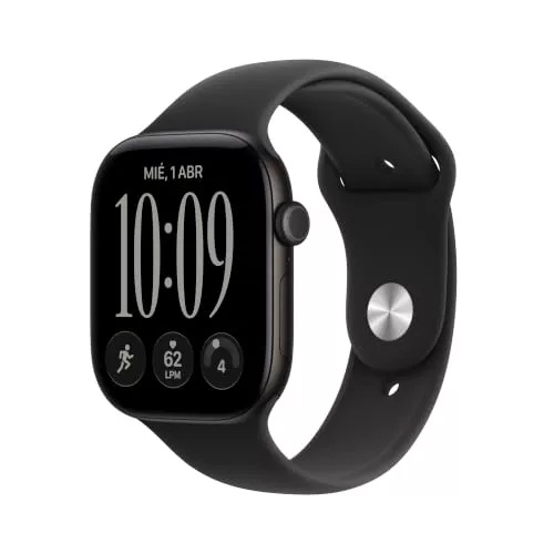 Apple Watch Series 12 GPS 46 mm, Caja de Aluminio en Negro | Correa deportiva negra - Talla M/L. Salud + Fitness + Control del Sueño, Frecuencia Cardiaca, Seguridad