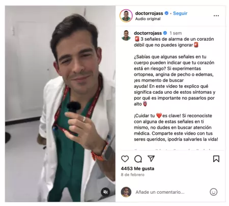 El Dr. Rojas explicando en su perfil de Instagram las tres señales que no podemos ignorar de nuestro corazón