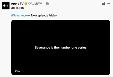 Post en X de Apple TV + anunciando que Separación es la serie número uno