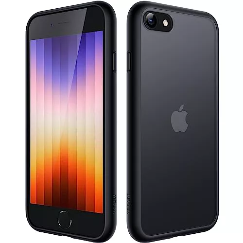 JETech Funda Mate para iPhone SE 3/2 (2022/2020), iPhone 8/7, 4,7 Pulgadas, Protección contra Caídas Grado Militar Antigolpes, Carcasa Trasera Translúcida Esmerilada, Antihuellas (Negro)