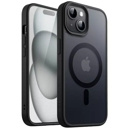 JETech Funda Magnética para iPhone 15 6,1 Pulgadas Compatible con MagSafe, Carcasa Translúcida Mate Trasera Fina Antigolpes (Negro)