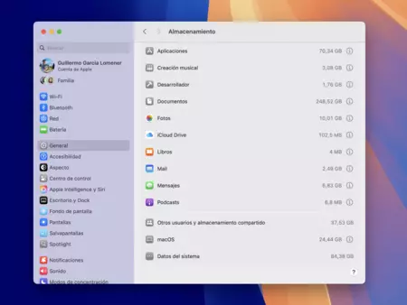 Entre datos de macOS y sistema se superan fácilmente 100GB