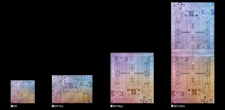 Tamaño a escala de la primera generación de chips de Apple