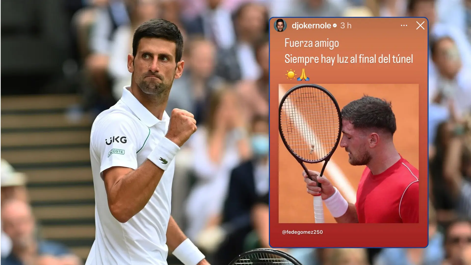 Djokovic se vuelca en sus redes con Fede Gómez, el tenista argentino que confesó sufrir depresión y tener pensamientos suicidas