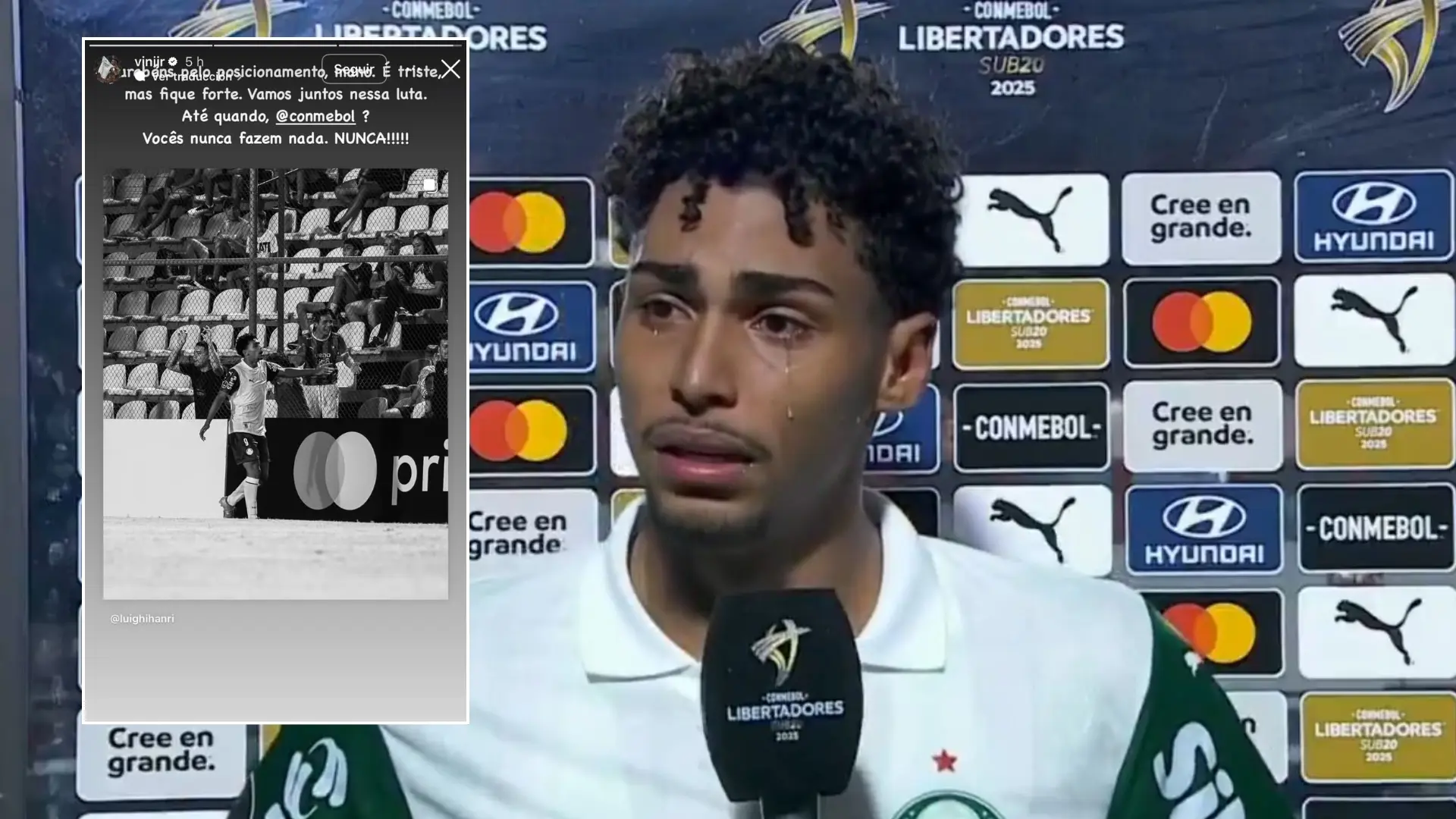 Las lágrimas de desesperación de Luighi, el jugador del Palmeiras víctima de racismo al que Vinícius ha apoyado: "Fue un crimen"