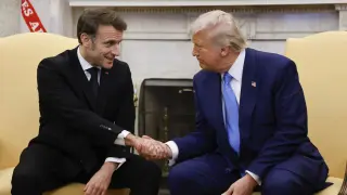 El presidente francés, Emmanuel Macron, durante su encuentro con Donald Trump en la Casa Blanca.